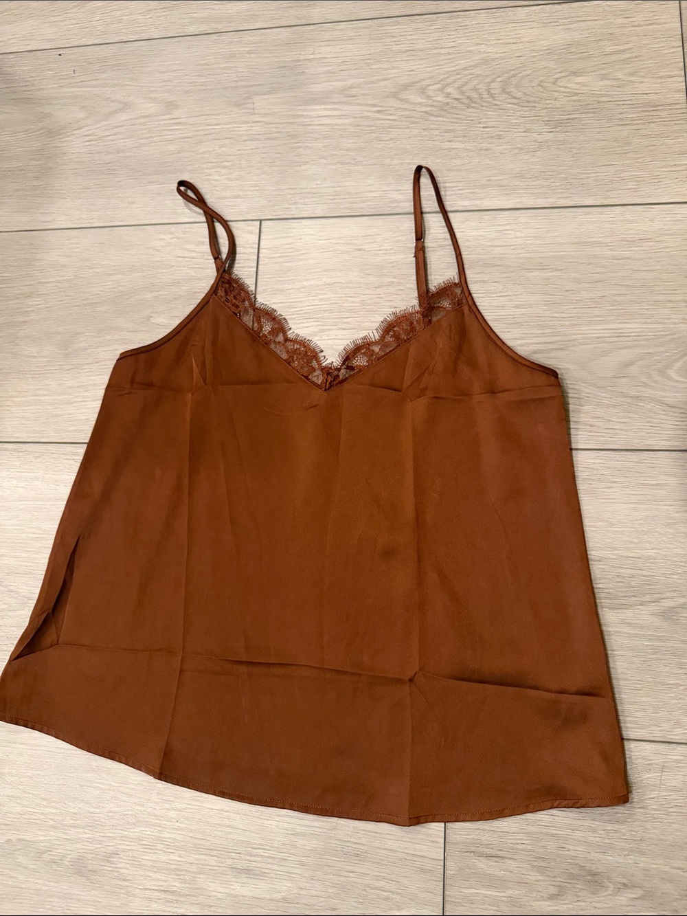 Lace-Trim Satin Cami in Rust Brown